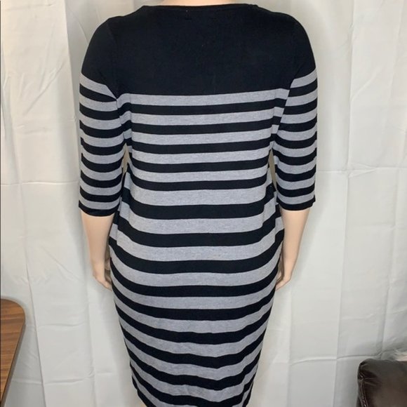 Women's Pink Rose Gray & Black Striped Dress Size 3X - Picture 2 of 5